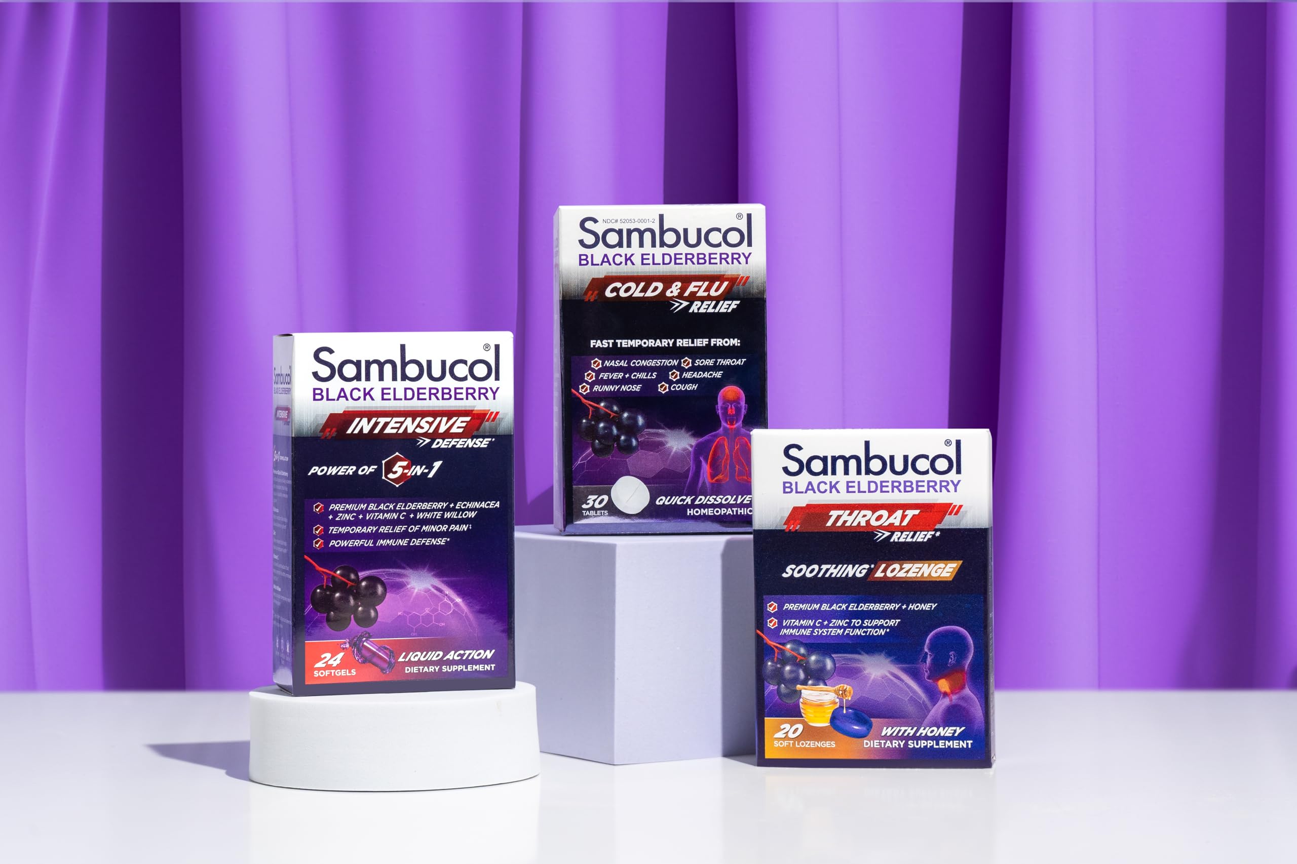 Sambucol comprimés avec zinc, soutien potentiel pendant les rhumes.