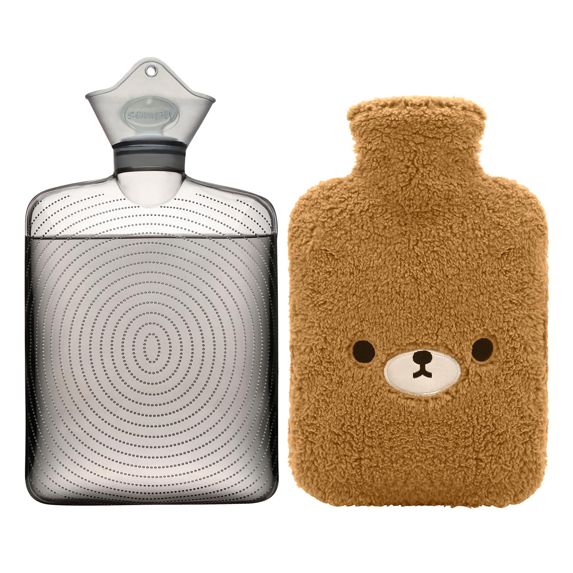 Bouillotte Samply avec housse polaire ours marron, chaleur réconfortante.