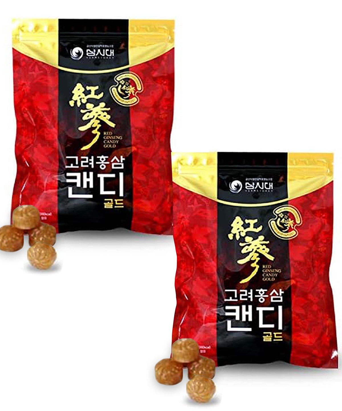 SAMSIDAE bonbons ginseng rouge doré emballage: présentation premium et rafraîchissant potentiel.