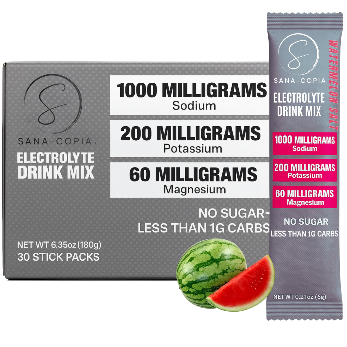 SANA-COPIA Electrolytes zéro sucre melon, sachet pratique pour l'hydratation rapide.