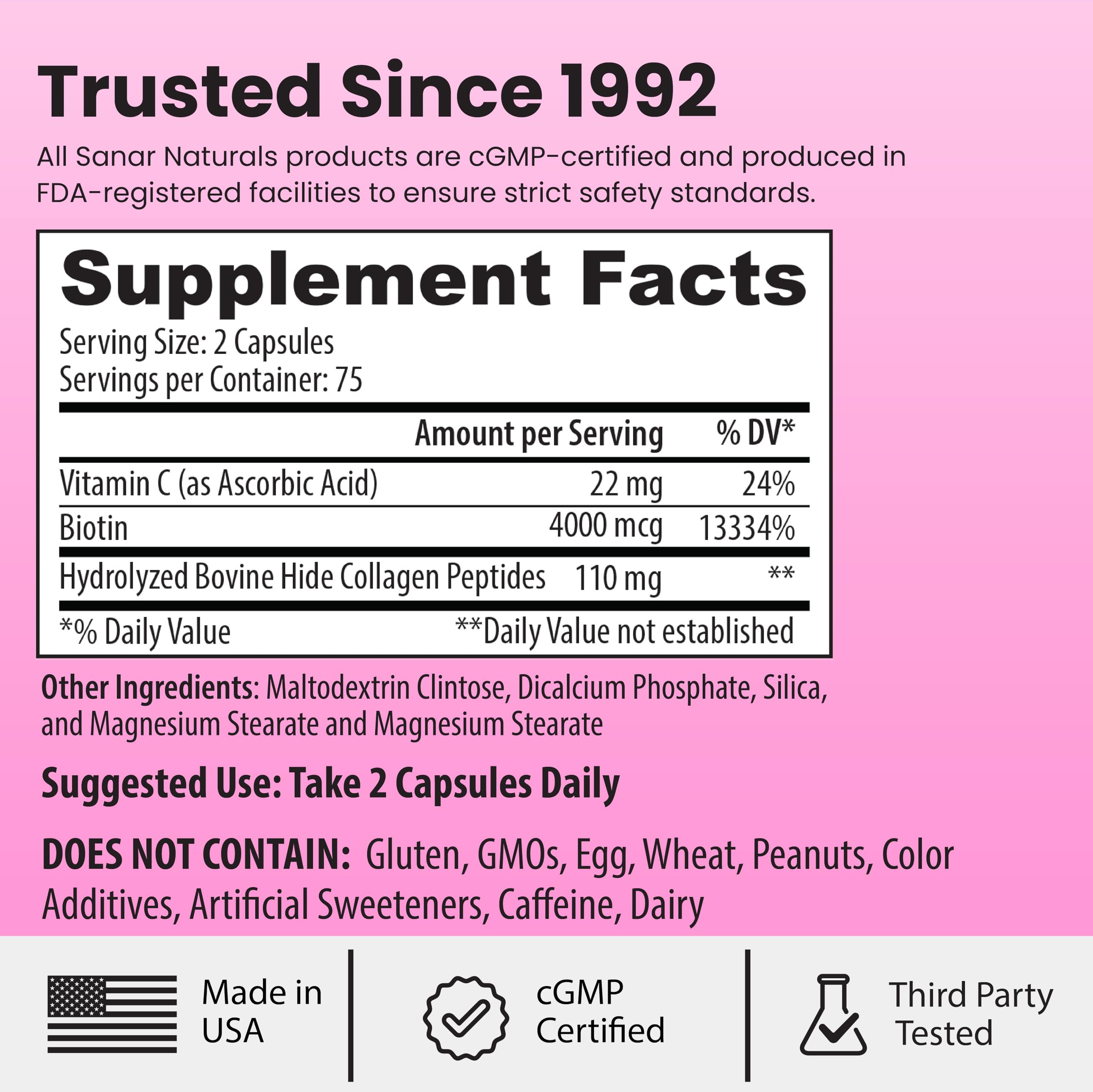 Sanar Naturals Bouteille Collagene Biotine – bouteille: format voyage avec capuchon sécurisé.