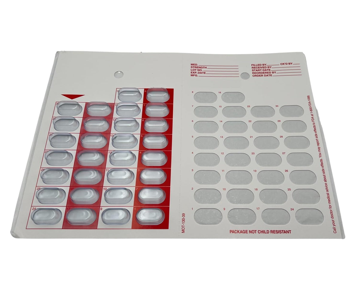 Sandhill Tools blister 30 jours 12-pack : visibilité claire des pilules pour un suivi facile.