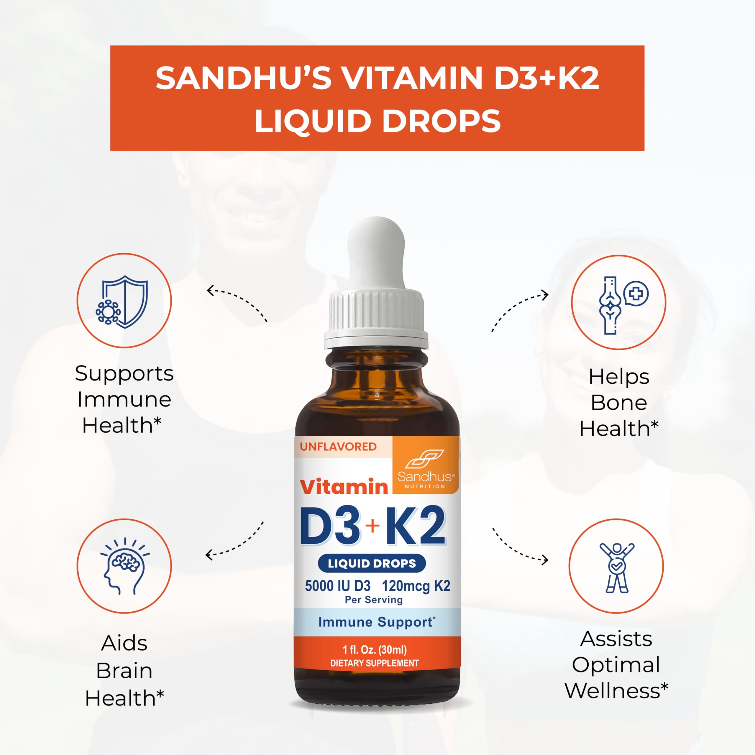 Sandhu's D3K2 gouttes: sans gluten et sans lait, adaptées à divers régimes.