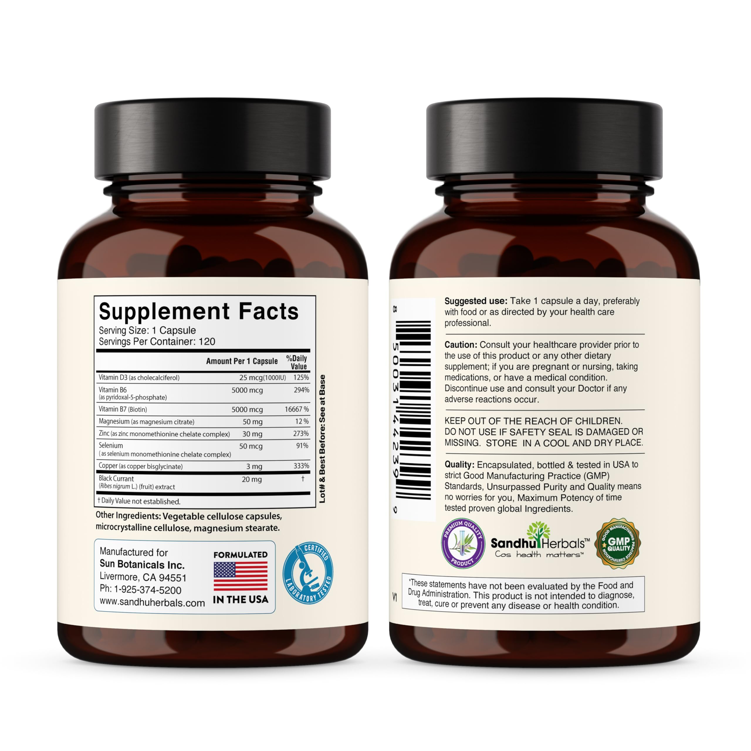 SandhuHerbals Zinc chelaté avec cuivre et sélénium inclus.