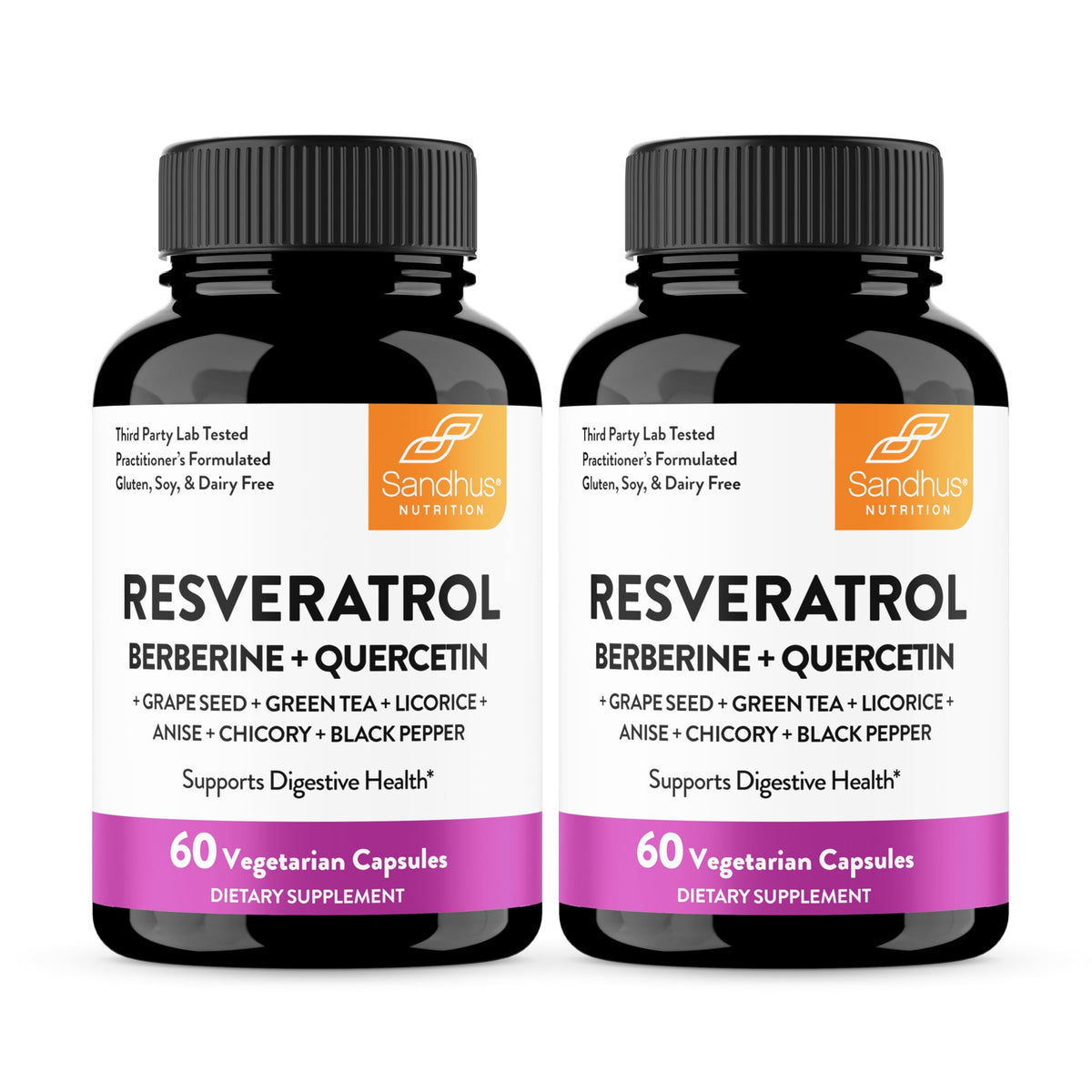 Sandhu's Résveratrol avec Berberine – bouteille prête à l’emploi pour le soutien digestif potentiel.