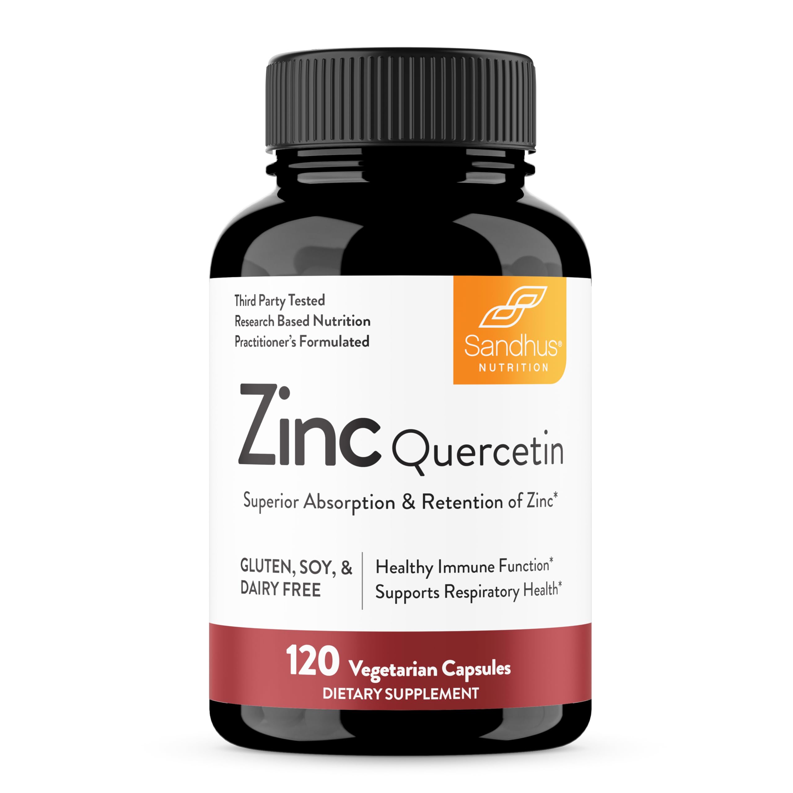 Sandhu's Zinc Quercétine – Bouteille et gélules faciles à avaler pour le soutien immunitaire.