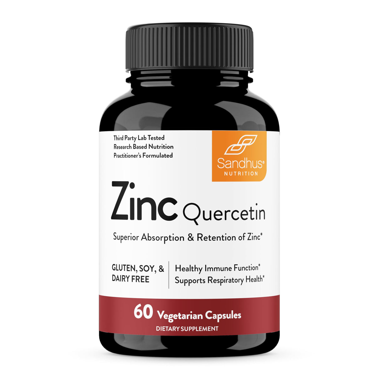 Sandhu's Zinc Quercétine – Bouteille, soutien immunitaire potentiel et antioxydant.