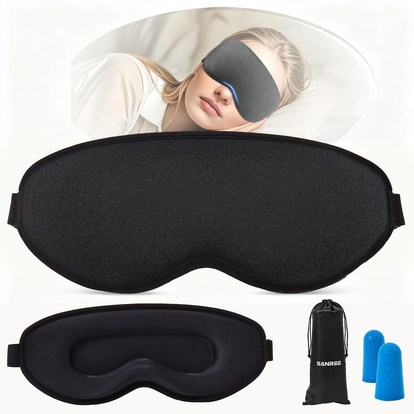 SANREE masque-sommeil-3d-confort-ergonomique offre un sommeil sans pression sur les cils.