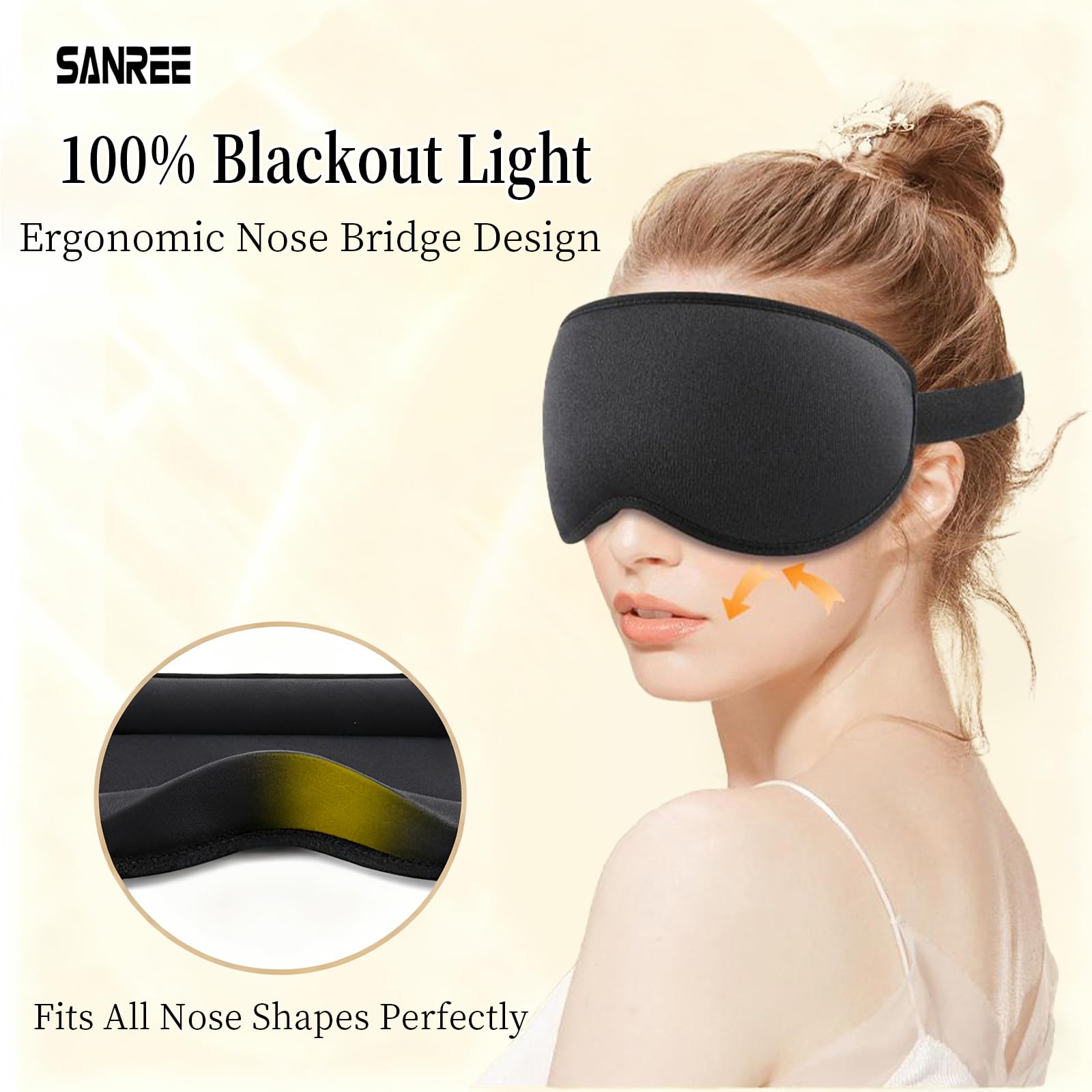 SANREE masque-sommeil-bande-reglable s'adapte à toutes les têtes pour un ajustement confortable.