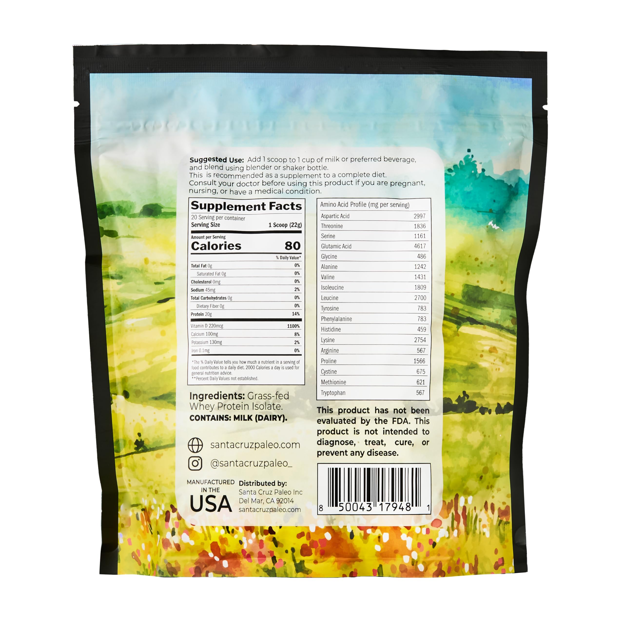 Poudre non aromatisée Santa Cruz Paleo Whey pour être ajoutée sans goût