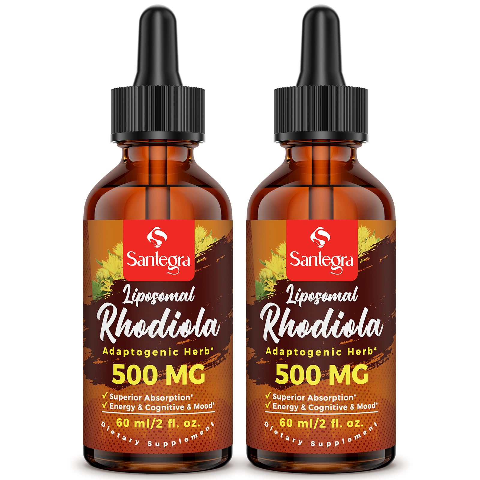 Santegra Rhodiola liposomale – bouteille montrant l'emballage et l'efficacité potentielle.