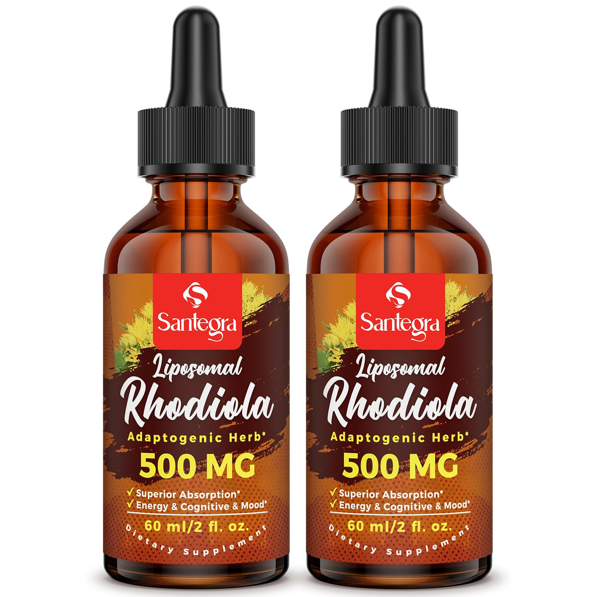 Santegra Rhodiola liposomale – bouteille montrant l'emballage et l'efficacité potentielle.