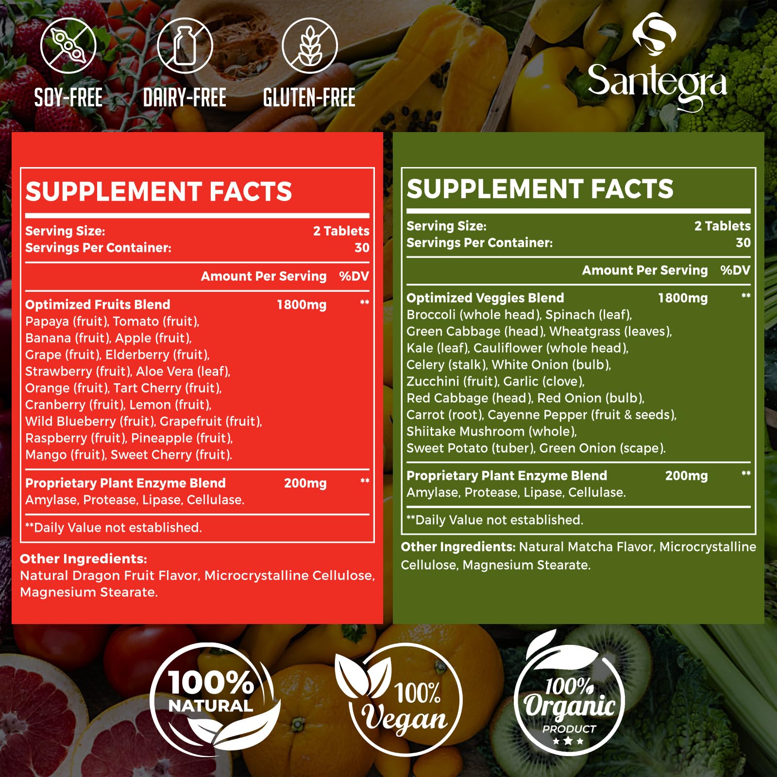 Santegra 35+ fruits et légumes – mélange riche en nutriments et fibres.