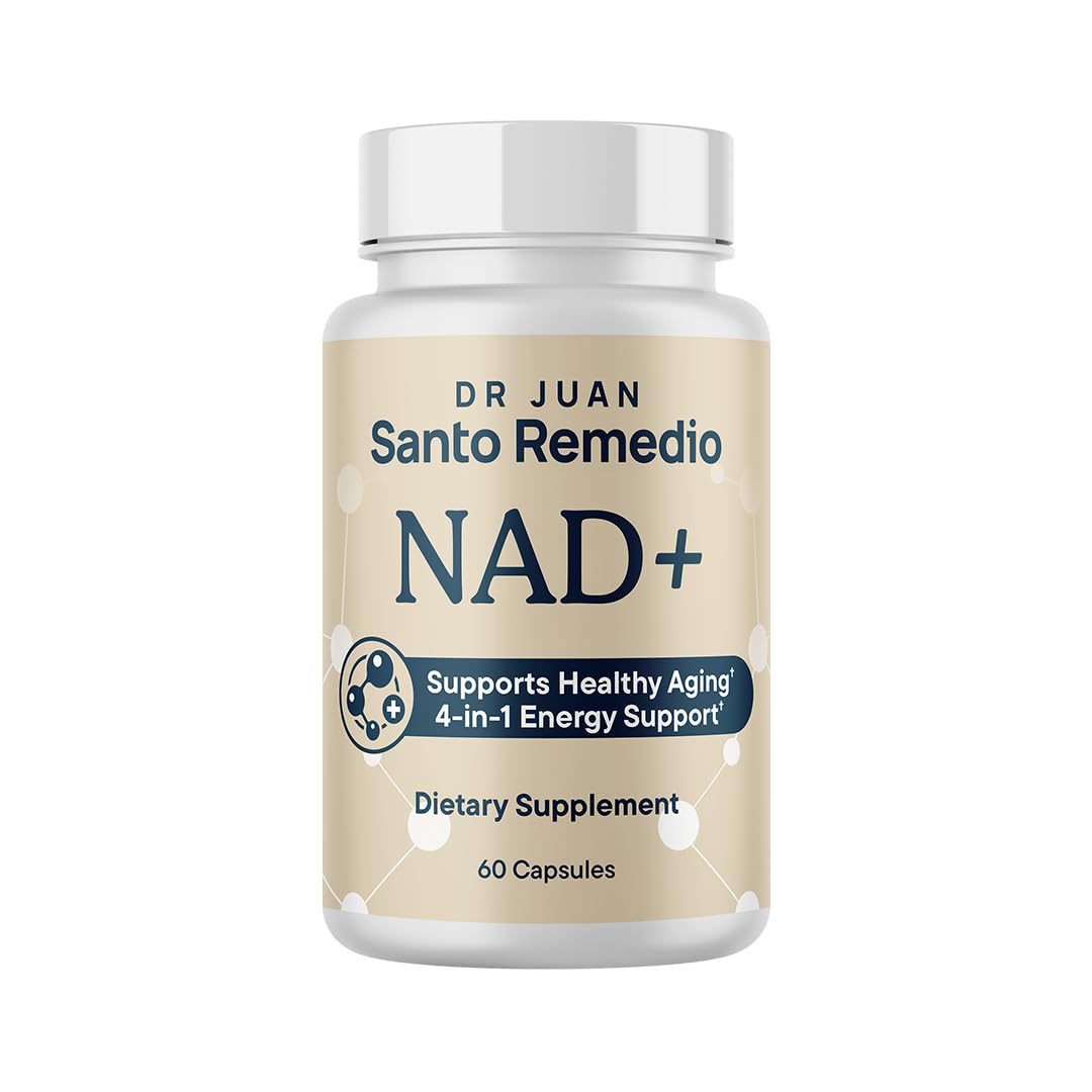 Santo Remedio NAD+ – bouteille d’énergie durable pour la journée.