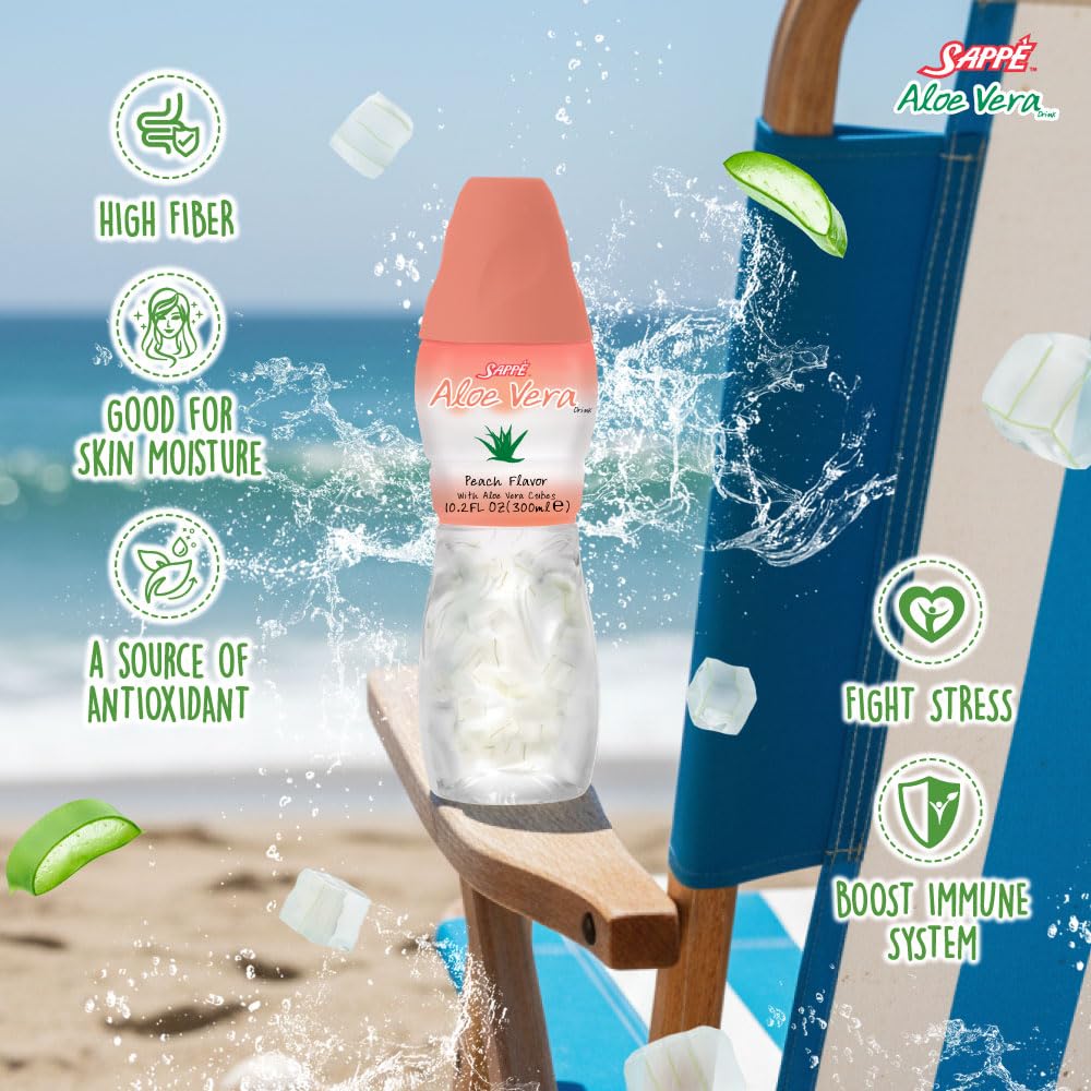 Sappe aloevera pêche étiquette sans additifs pour une boisson naturelle.