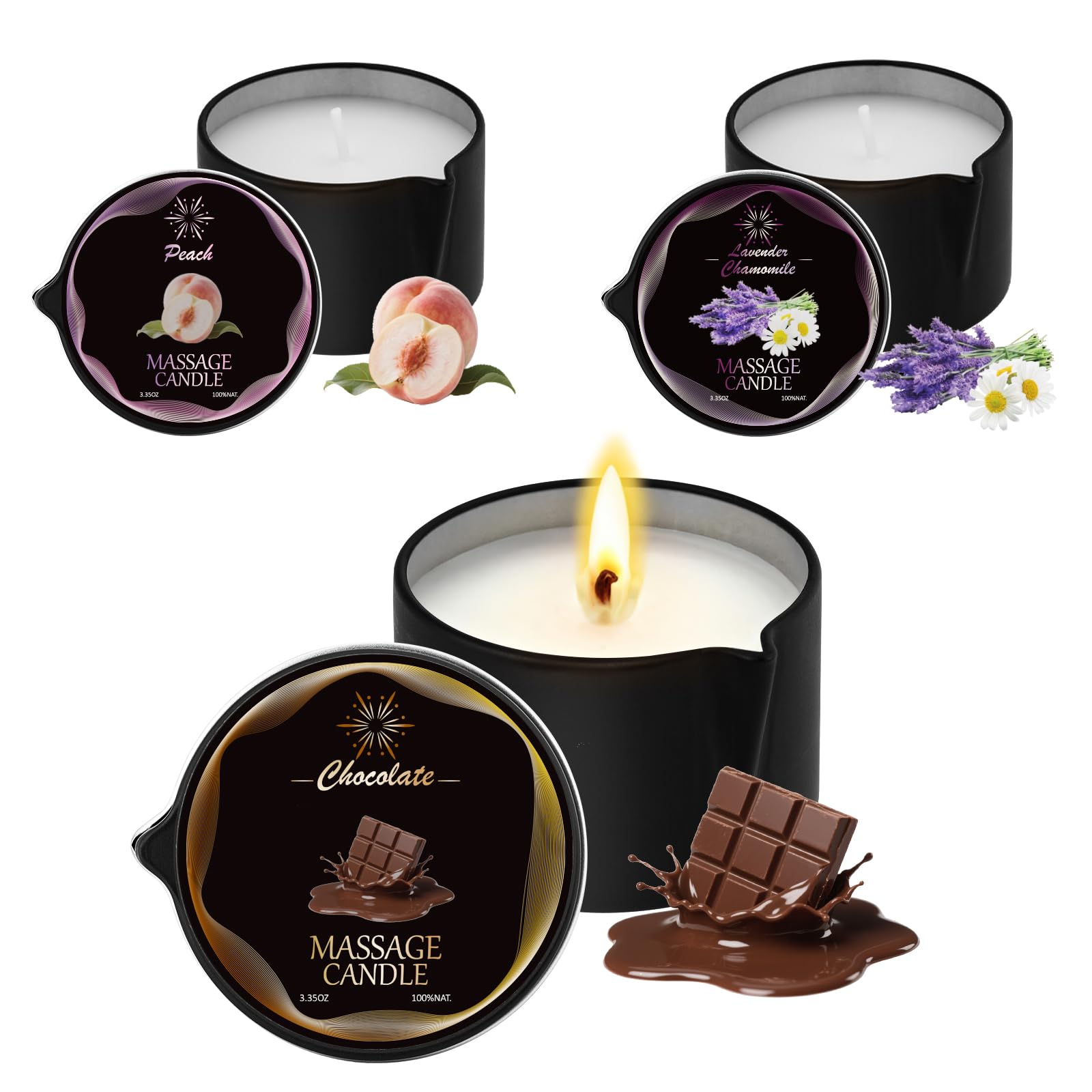 Ensemble Sariiraw de trois bougies massage basse température pour spa à domicile