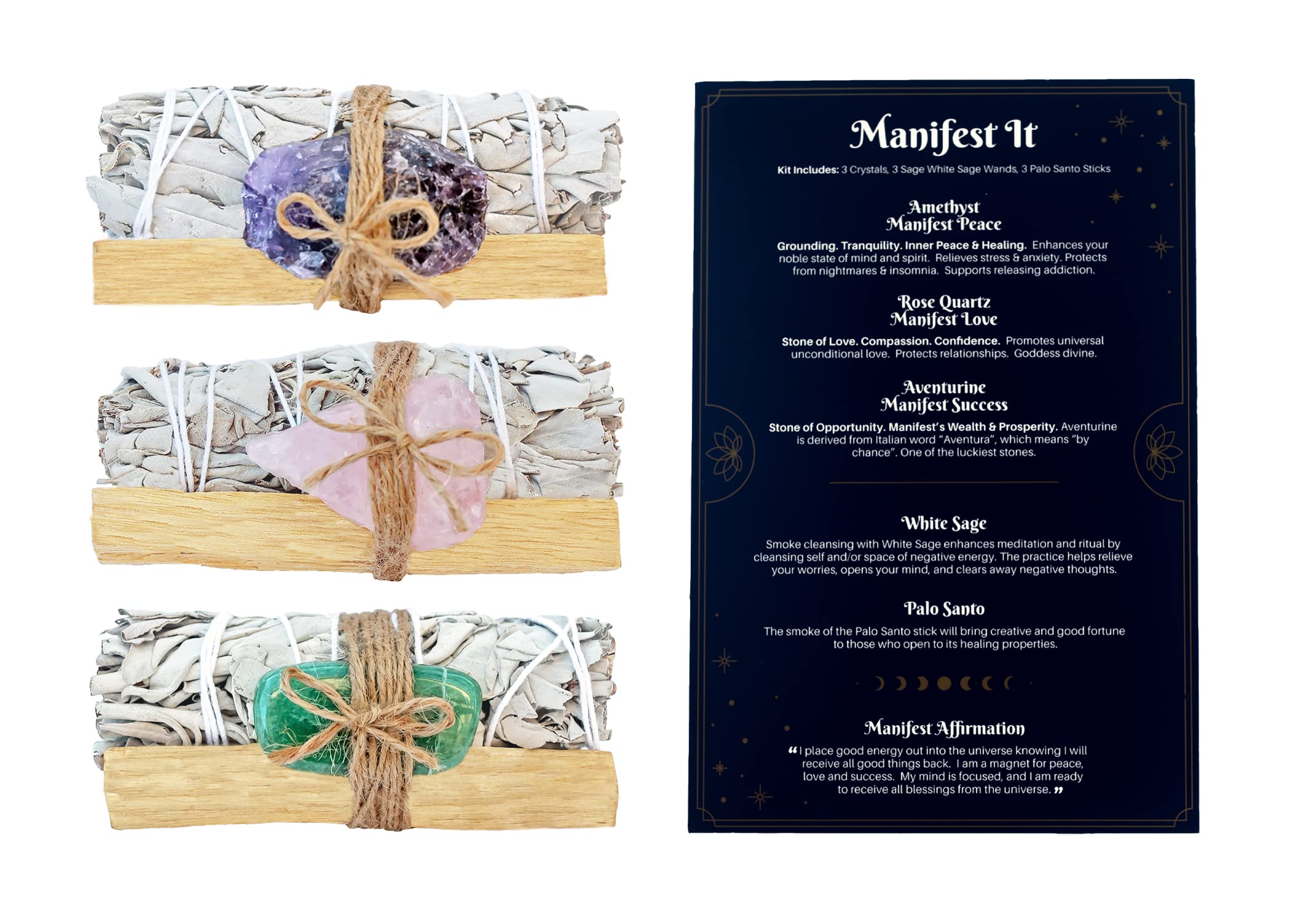 Sarimoire Manifest It Kit – baguettes de Palo Santo pour renouveler l’énergie et nettoyer l’espace.