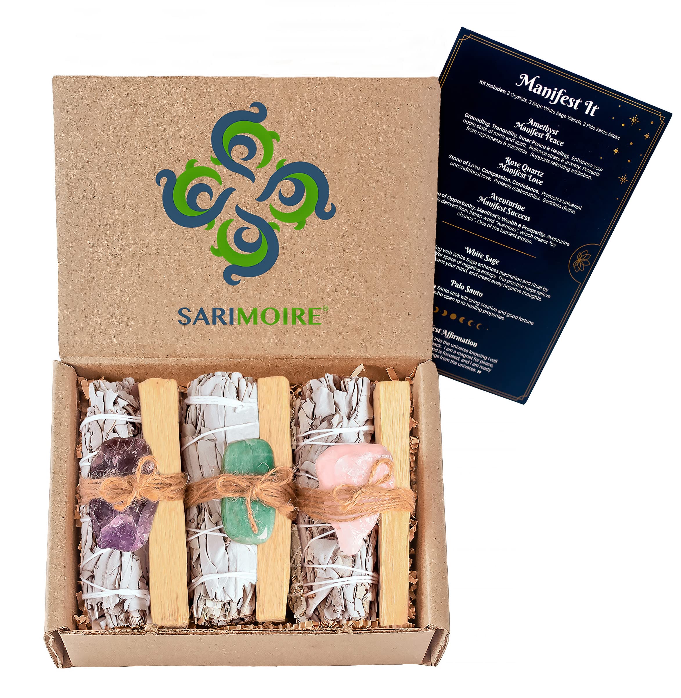 Sarimoire Manifest It Kit : bottes de sauge blanche pour purifier l’espace et clarifier l’ambiance.