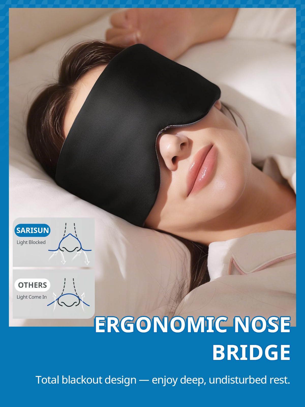 SARISUN masque sommeil enveloppe-tête 360 – distribution uniforme de la pression pour le confort.