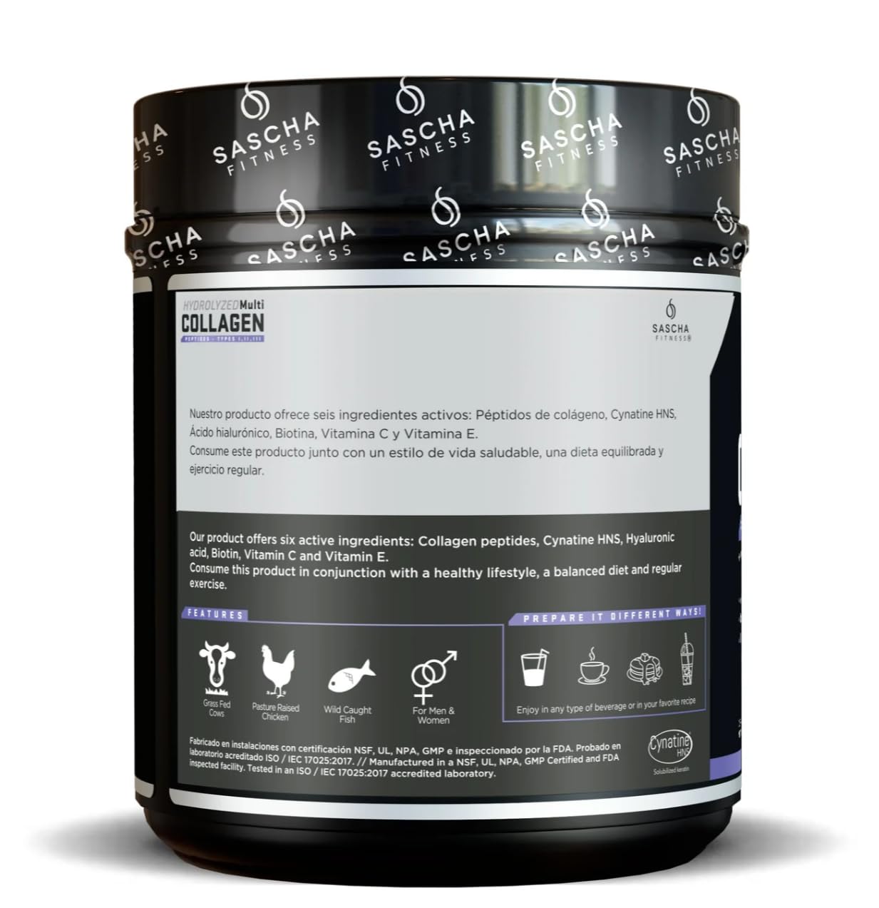 SASCHA FITNESS Collagene hydrolysé, mélangé dans l eau pour peau et cheveux éclatants.