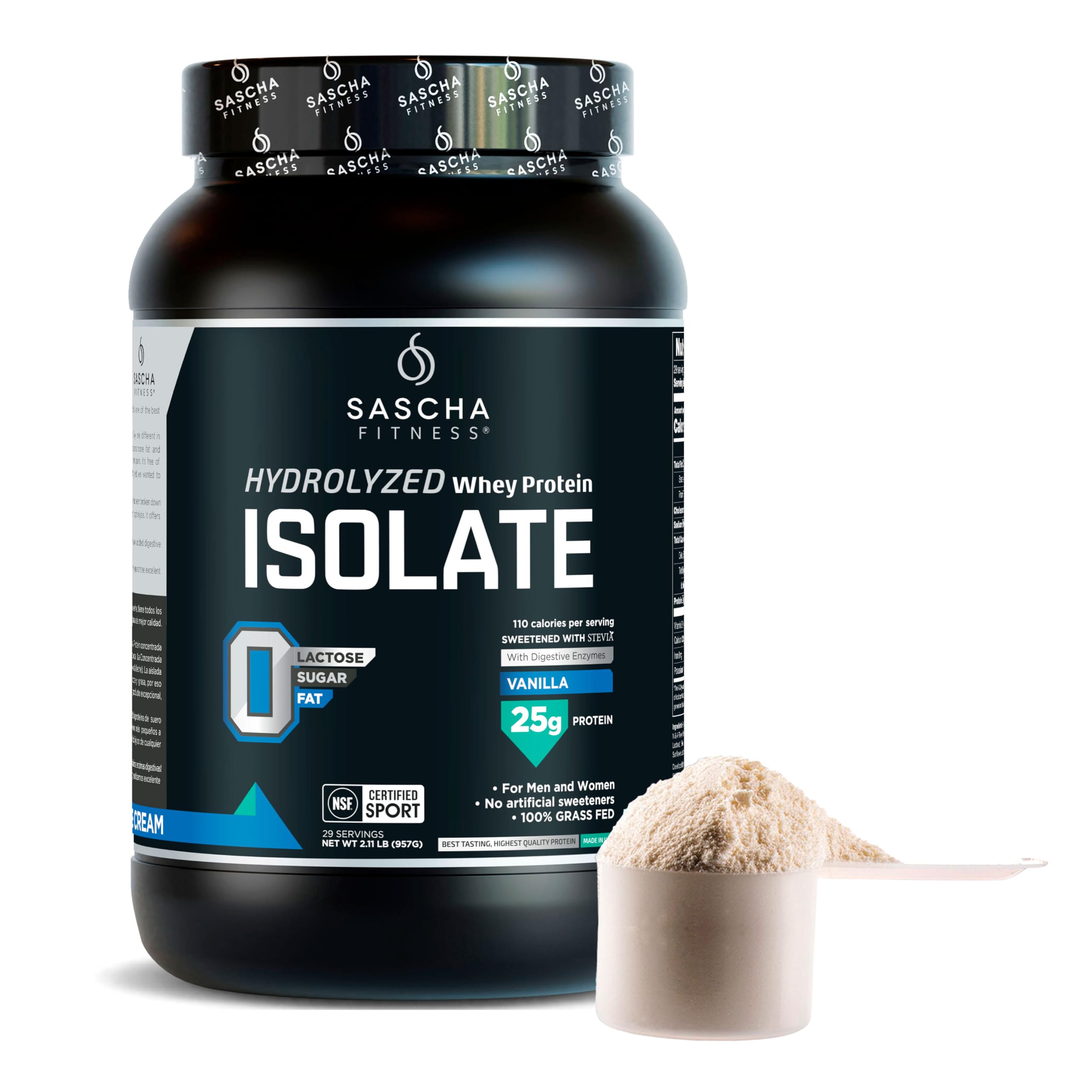 Mélange Sascha Fitness vanille crémeux, goût agréable sans édulcorants artificiels.