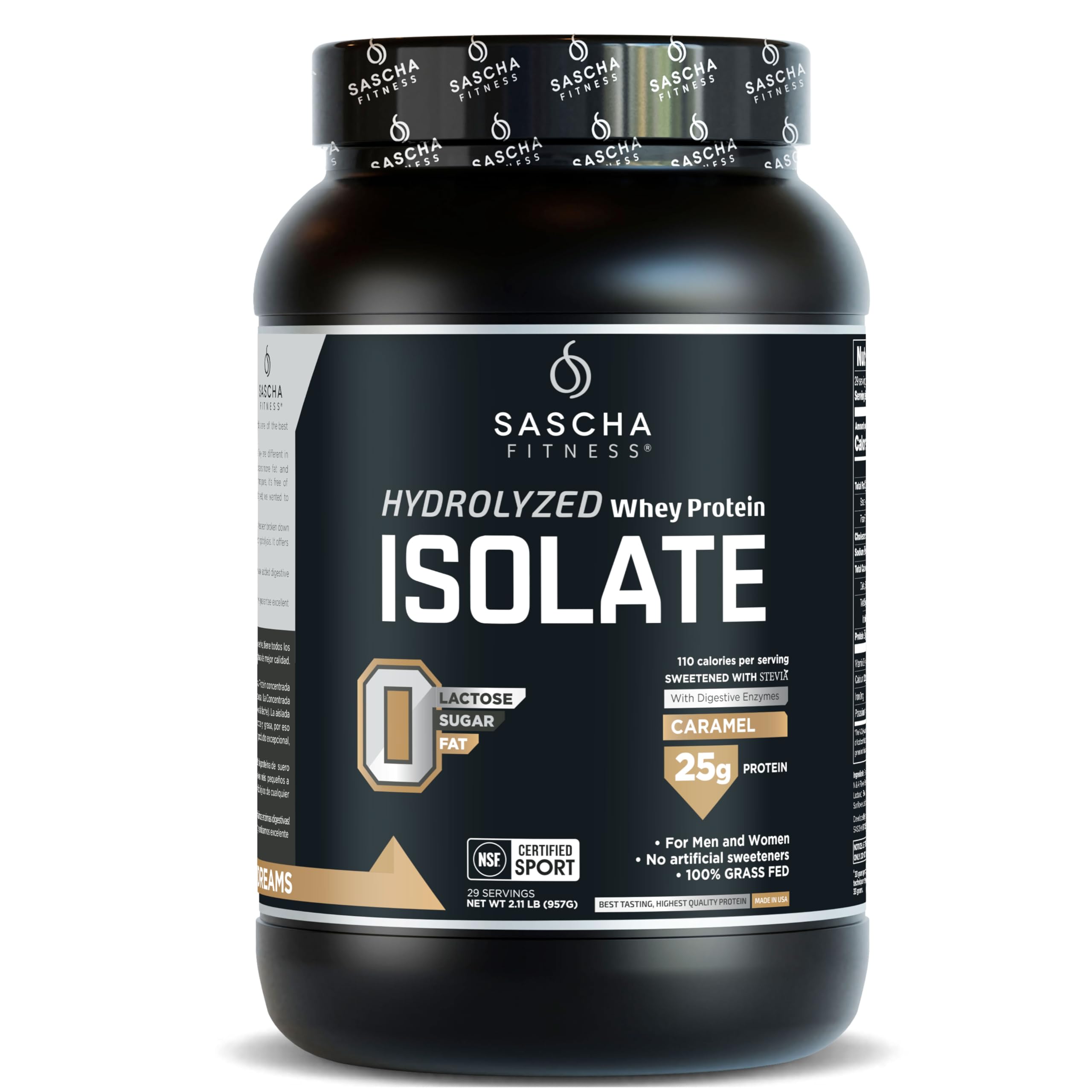 SASCHA FITNESS protéine hydrolysée caramel — poudre facile à doser pour une boisson rapide.