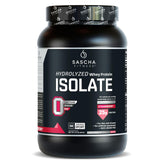 Sascha Fitness protéine whey isolat hydrolysée fraise, bouteille pratique pour récupération post-entraînement