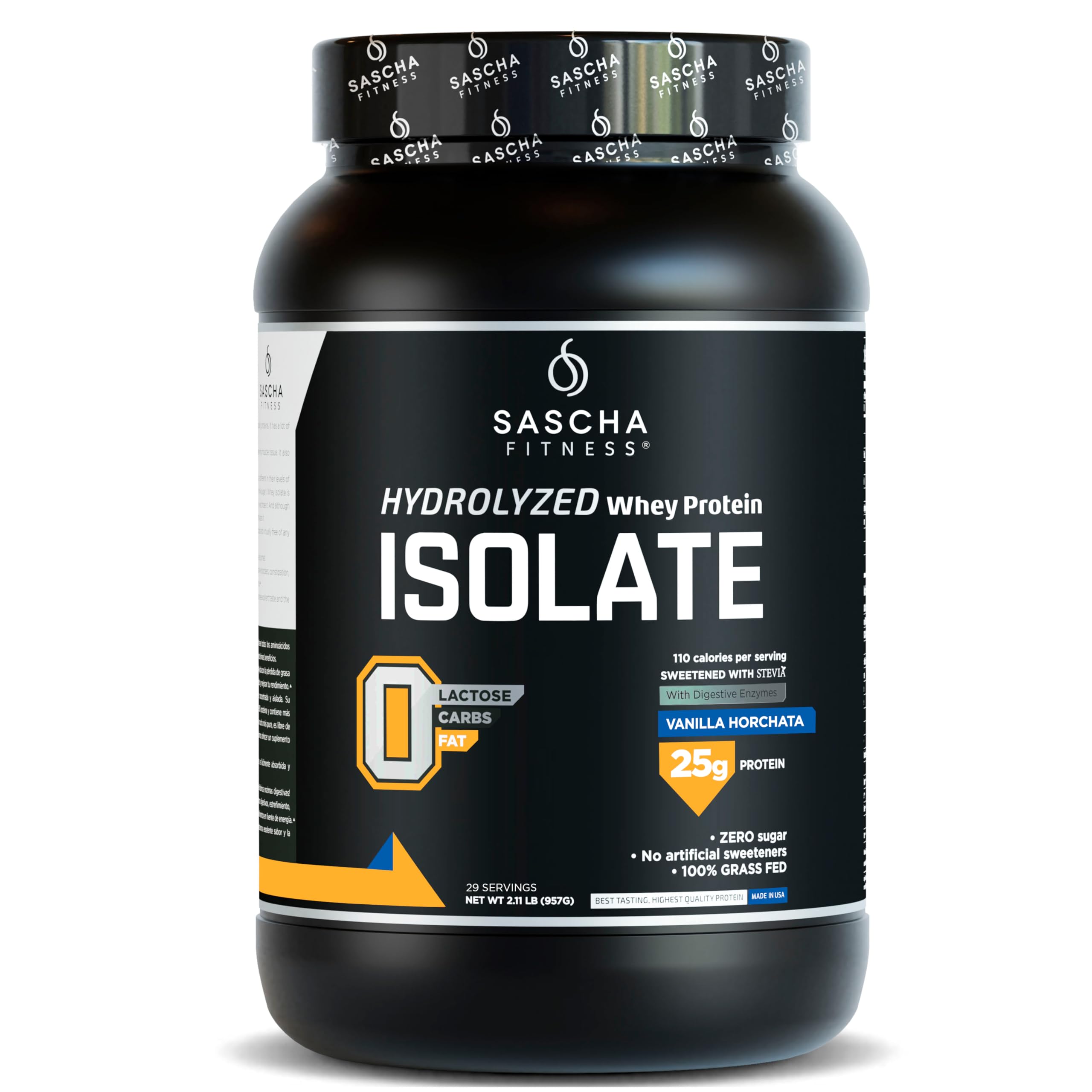 SASCHA FITNESS whey hydrolysée isolat vanille horchata, bouteille idéale pour récupération rapide.