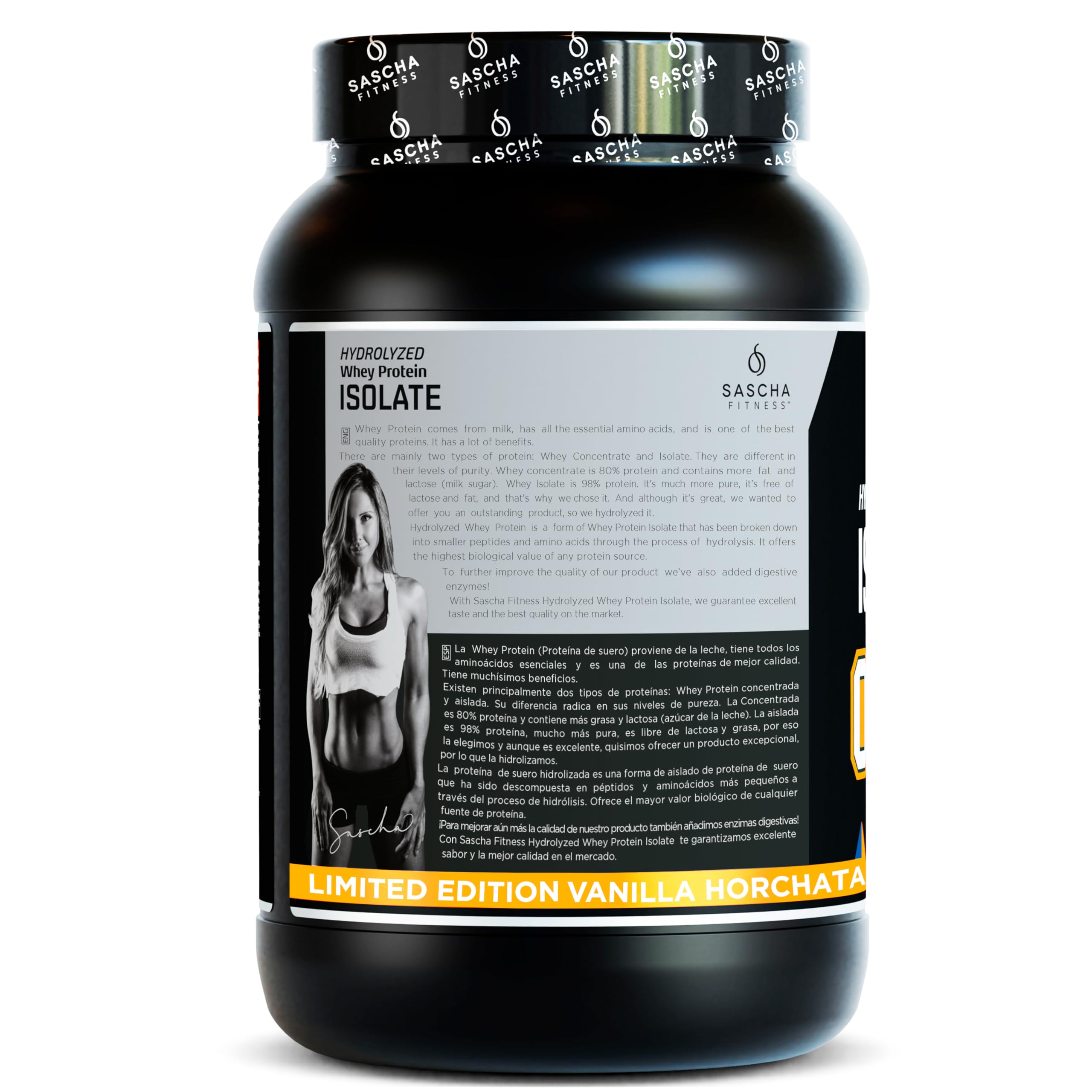SASCHA FITNESS whey hydrolysée isolat vanille horchata, dose précise pour soutien musculaire.
