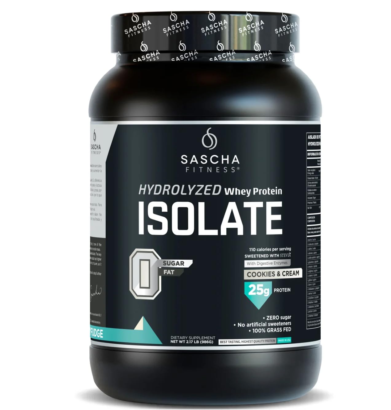 SASCHA FITNESS protéine isolat hydrolysée cookies crème dans pot, récupération rapide.