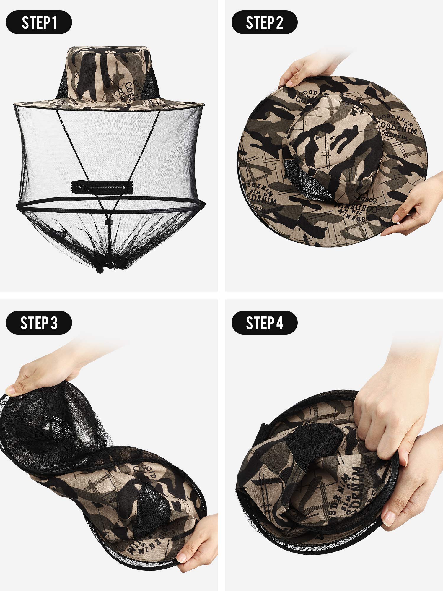 SATINIOR chapeau moustique pliable, facile à transporter en extérieur