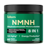Bouteille Satoomi 8en1 NMNH avec 60 capsules, pratique au quotidien.
