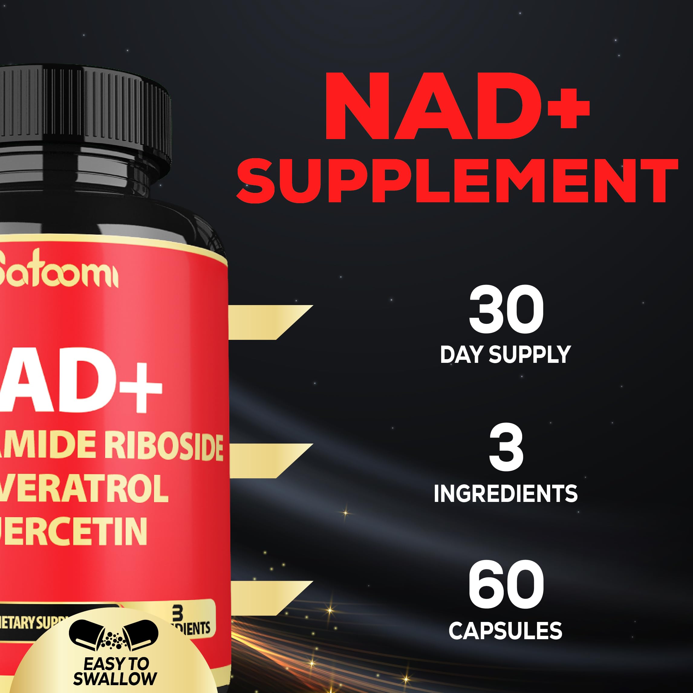 Satoomi NAD bouteille 60 capsules : format pratique pour 30 jours.