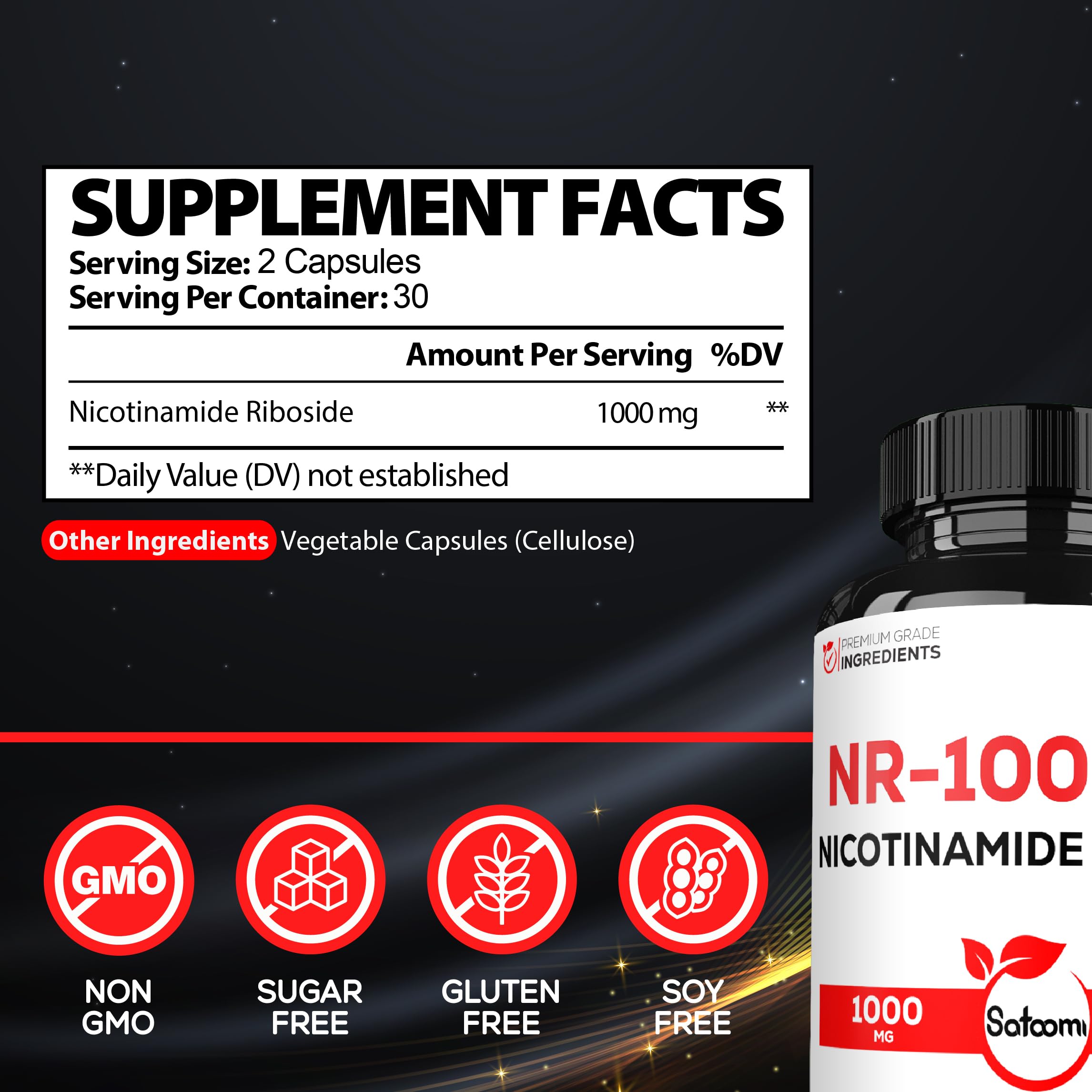 Satoomi NAD, capsules véganes faciles à avaler au quotidien.