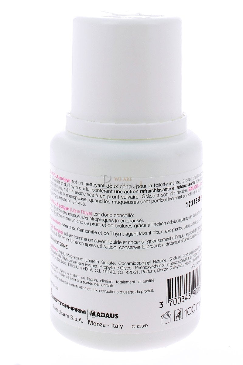 Application Saugella Poligyn pour une hygiène intime délicate et rafraîchissante.