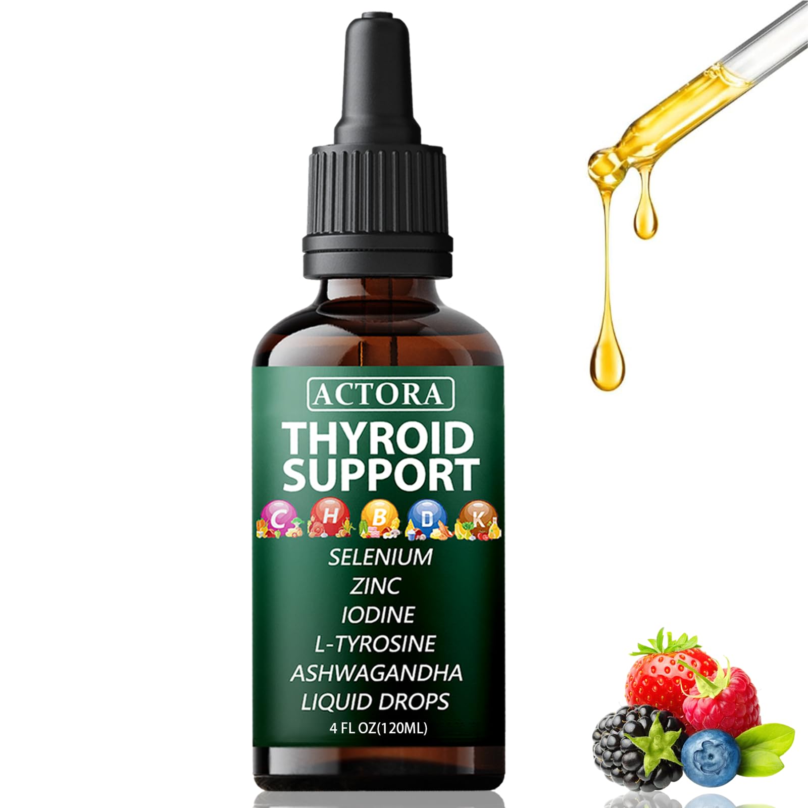 Savari Actora Soutien Thyroïde – gouttes versées dans le flacon pour dosage facile.