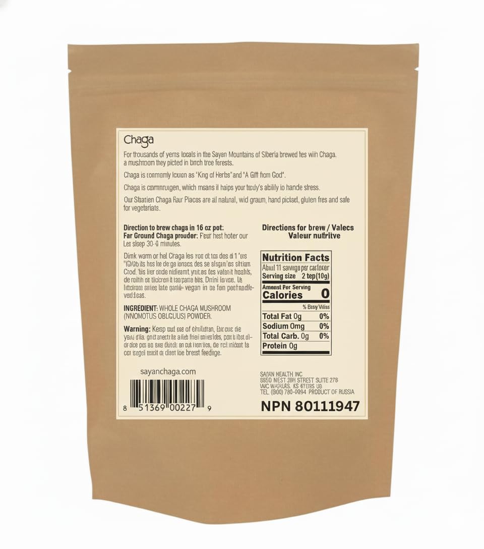 Chaga sauvage 113 g prêt pour infusion quotidienne.