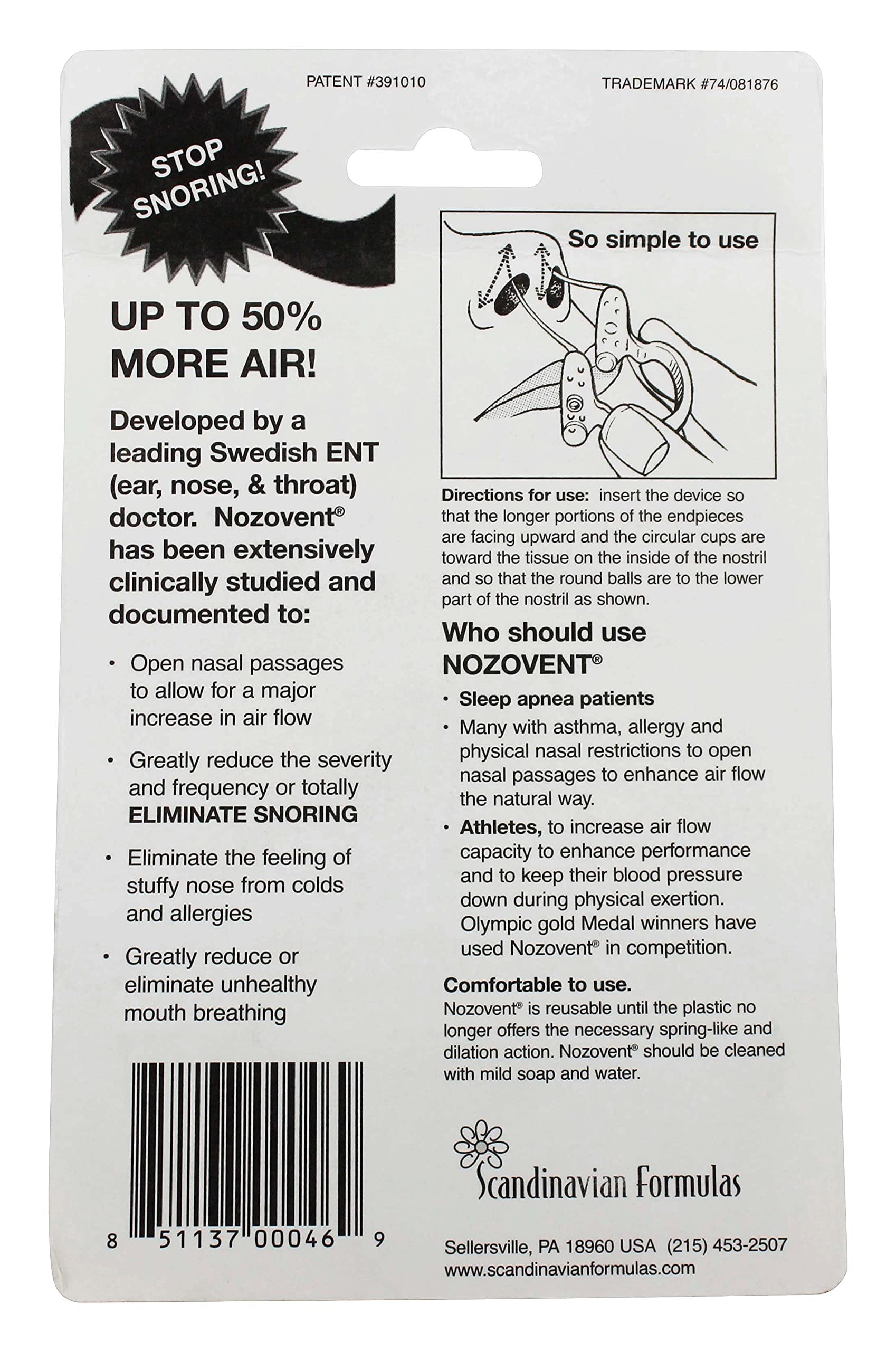 Dispositif anti-ronflement Nozovent, usage simple et sûr pour des nuits plus calmes.