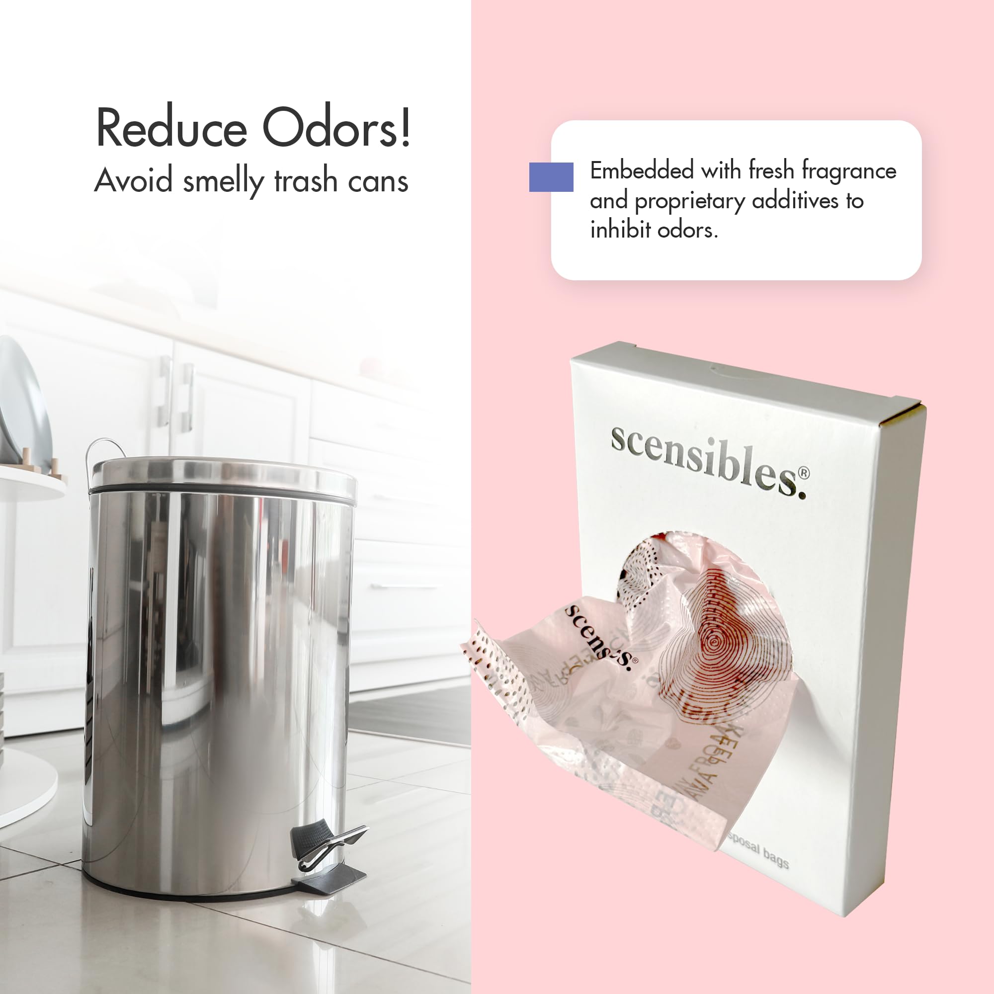 SCENSIBLES sacs-reduction-odeur contribuent à un espace hygiénique et frais.