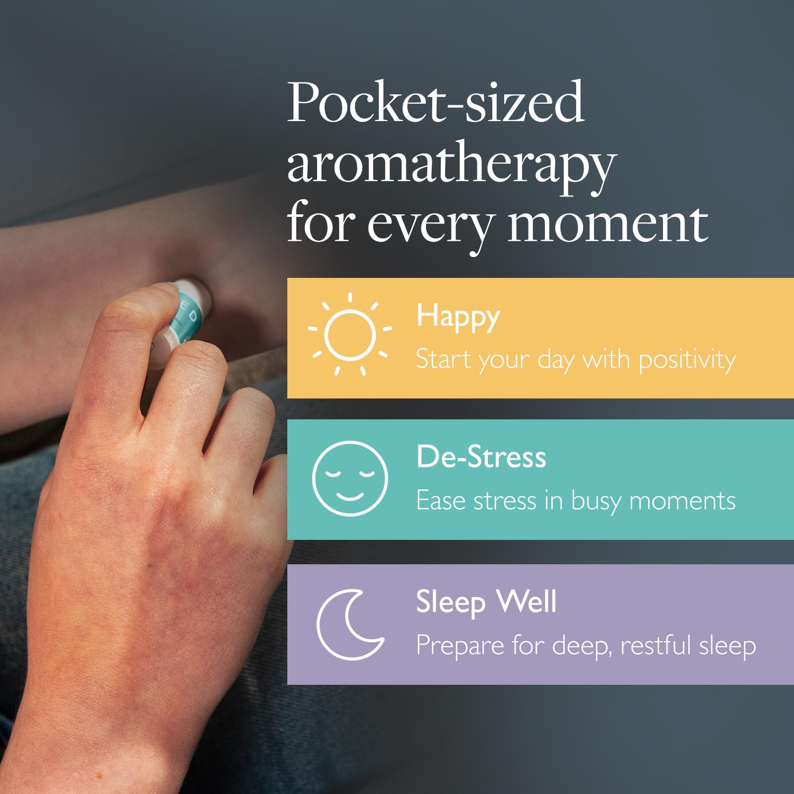 Scentered Baume Pocket Optimisme : léger boost d’humeur pour une journée plus positive.