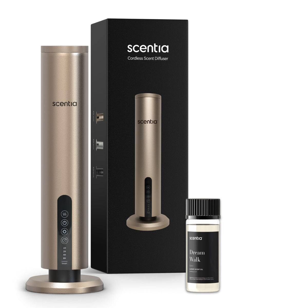 Scentia Max diffuseur sans fil doré, parfait pour spa à domicile.