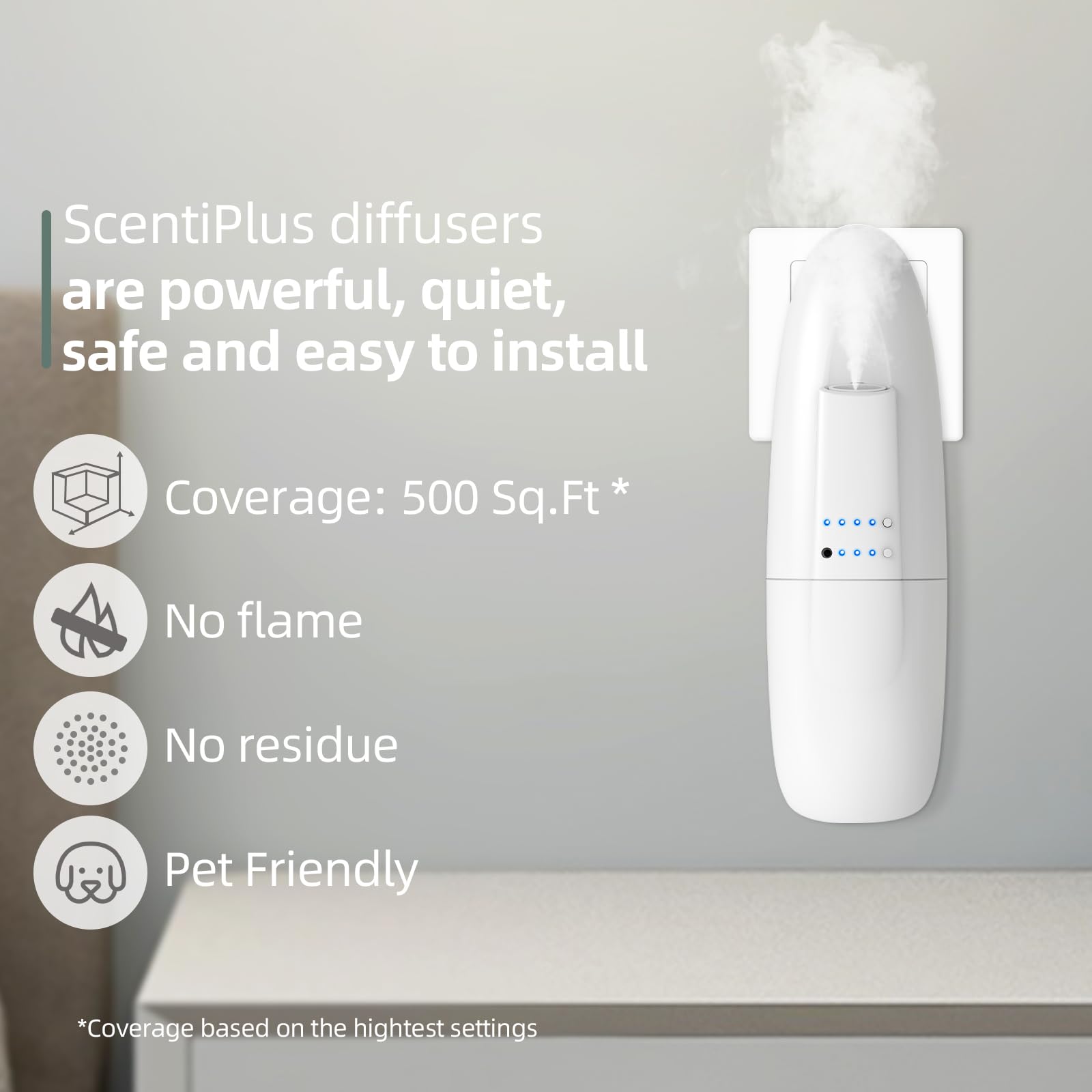 ScentiPlus diffuseur-design-blanc, élégant sur table.
