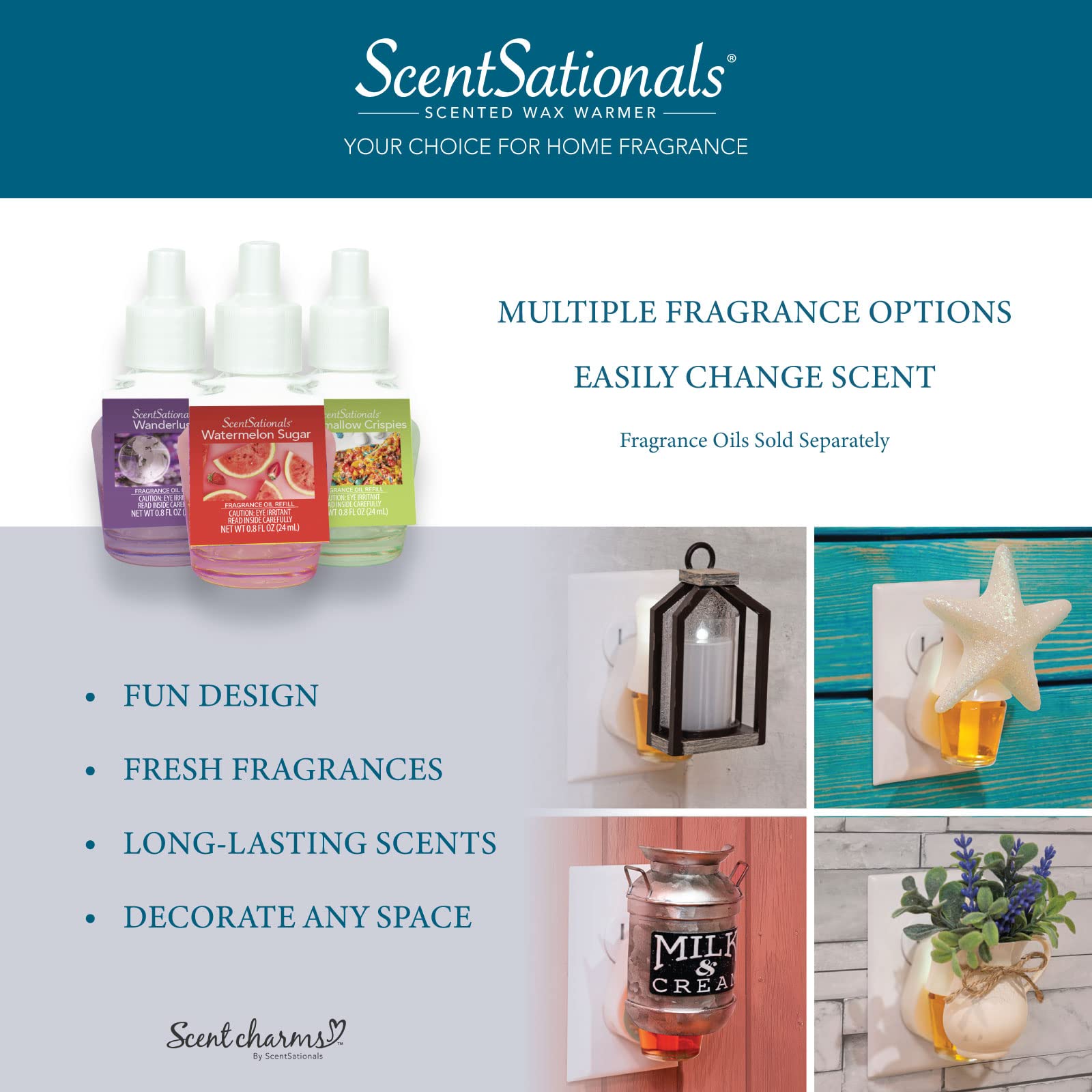 Scentsationals Déco Chauffe-Plug Bouteille Huile, utilisation pratique et parfum fidèle.