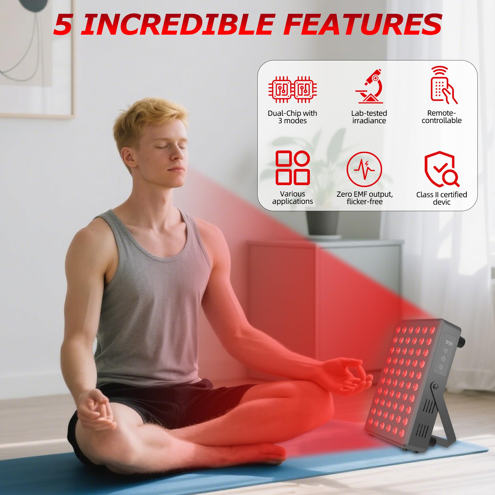 SCESFU mode combiné rouge et NIR, teint uniforme et soutien musculaire