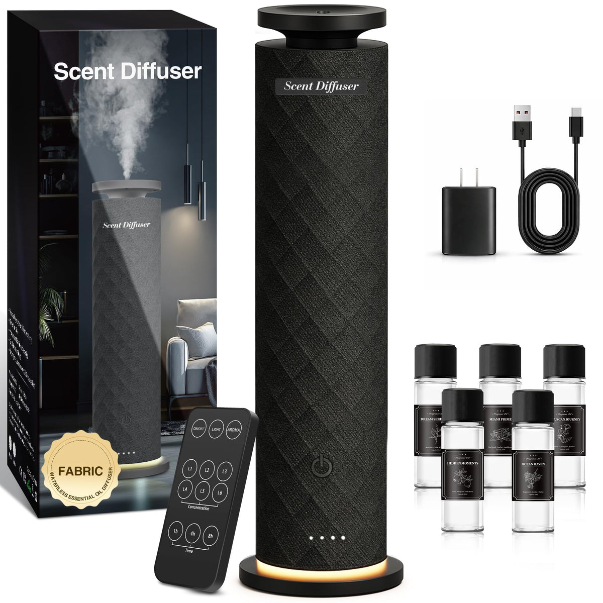 ScFZen diffuseur sans eau en tissu, design tour, pour une ambiance élégante.