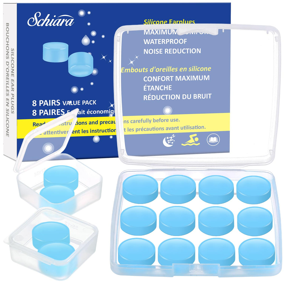 Bouchons Schiara pour dormir, malléables et confortables pour un sommeil paisible.