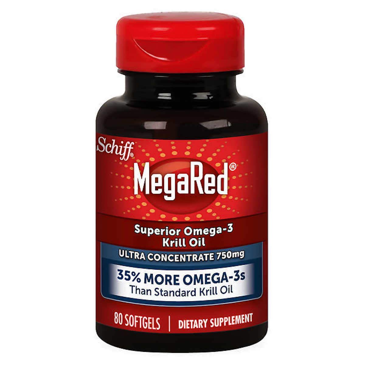 Schiff MegaRed capsules molles d'huile de krill favorisant l'absorption élevée sans arrière-goût.