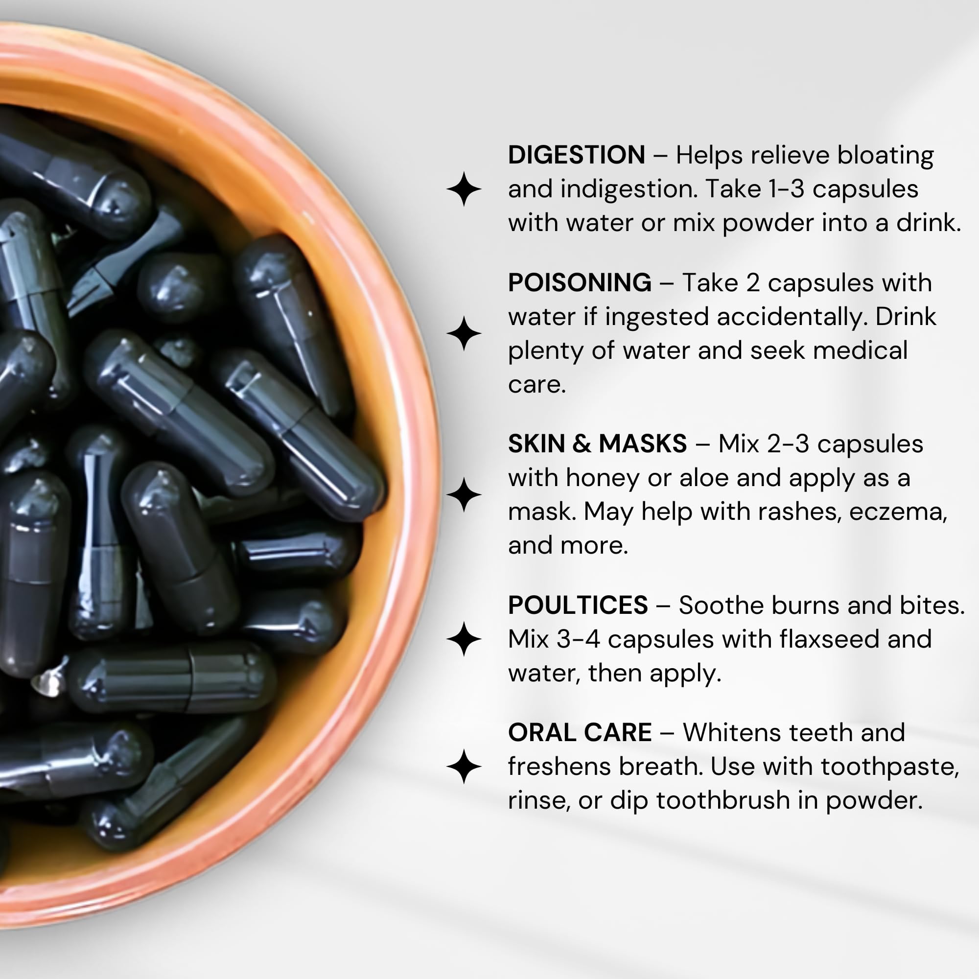 Capsules Schizandu Charbon Actif, étiquette écologique et facilité d'utilisation.