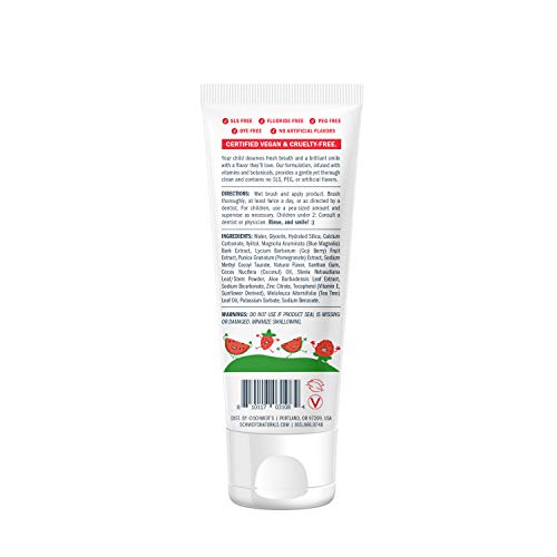 Schmidt's Enfants dentifrice Watermelon Strawberry, emballage coloré, sans fluor pour un usage quotidien.