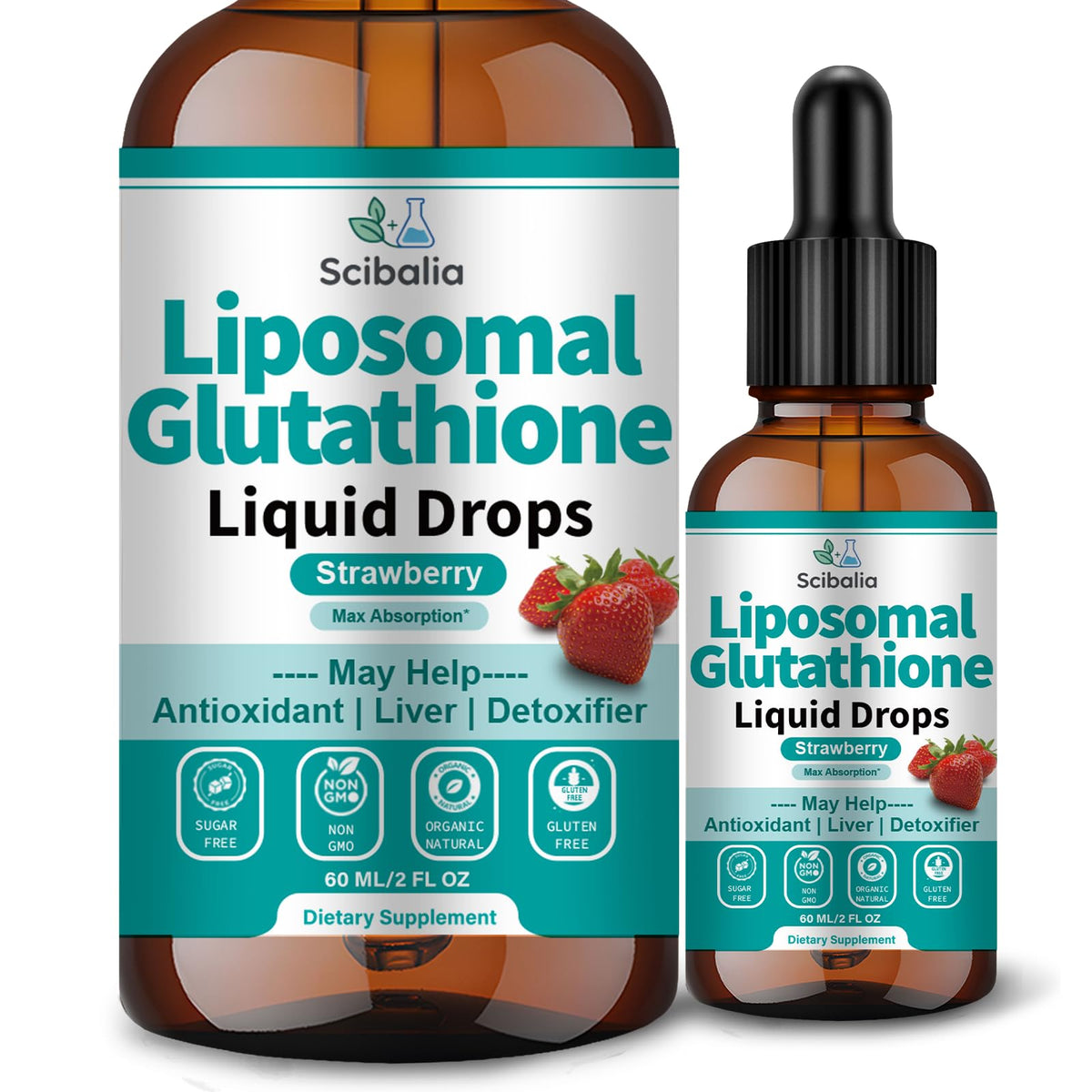Gouttes liposomales Scibalia – emballage élégant, détox et peau lumineuse.